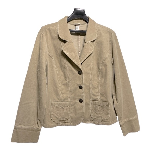 Vtg Venezia Tan Corduroy Jacket Women’s Size Embroidered Pockets & Back Detail - Picture 1 of 14